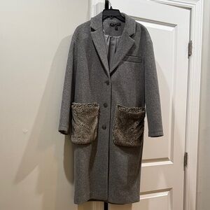 Zara TRF Wool Blend Coat with Faux Fur Pockets